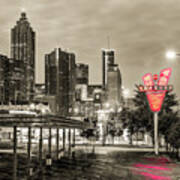Varsity Neon And Atlanta Skyline - Sepia Selective Color 1x1 Poster