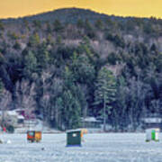 Vermont Lake Fairlee Ice Fishing Shacks Poster
