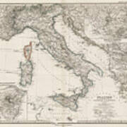 Very Detailed Map Of Italy, Illustrating The Great Precision Poster