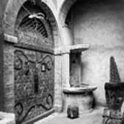 Vieux Lyon France A Medieval Courtyard Black And White Poster