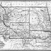 Vintage Map Nebraska Dakota Idaho Montana And Wyoming 1865 Black And White Poster