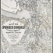 Vintage Map Puget Sound And Surroundings 1877 Poster