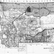 Vintage Map State Of Montana 1887 Black And White Poster