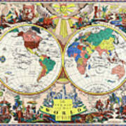 Vintage Pictorial Map Of The World 1928 Poster