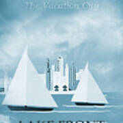 Vintage Travel Chicago Lakefront Sea Blues Poster