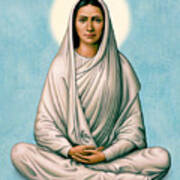Virgin Mary Meditating On Blue Poster