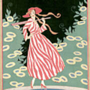 Vogue Cover Illustration Of A Woman Walking By A Pond Poster