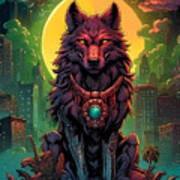 Voodoo Wolf Under The Full Moon Of The City Poster