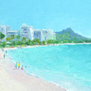 Waikiki Beach Honolulu Hawaii, Beach Scene Impression Poster