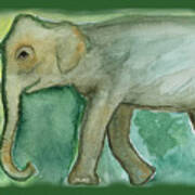 Walking Elephant Healing Green Poster