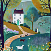 Walking The Dogs To The Duck Pond Poster