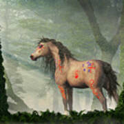 War Horse In A Misty Forest Poster