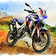 Watercolor Africa Twin Adventure Motorcycle By Vart Poster