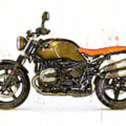 Watercolor Bmw Ninet Scrambler Motorcycle - Oryginal Artwork By Vart. Poster