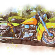 Watercolor Classic Harley-davidson Panhead By Vart. Poster