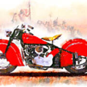 Watercolor Classic Indian Motorcycle By Vart Poster