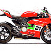 Watercolor Ducati Panigale V2 Bayliss Motorcycle, Oryginal Artwork Poster