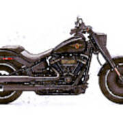 Watercolor Harley-davidson Fat Boy Black Motorcycle - Oryginal Artwork By Vart. Poster