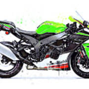 Watercolor Kawasaki Ninja Zx10r Motorcycle - Oryginal Artwork By Vart. Poster