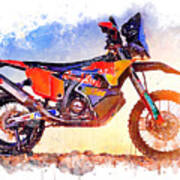 Watercolor Ktm 450 Rally Dakar Motorcycle - Oryginal Artwork By Vart. Poster