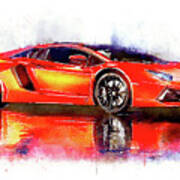 Watercolor Lamborghini Murcielago - Oryginal Artwork By Vart Poster