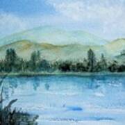 Watercolor Landscape River And Mountains Poster