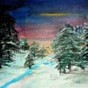 Watercolor Landscape Winter Scene 1 Poster