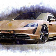 Watercolor Porsche Taycan - Oryginal Artwork By Vart. Poster