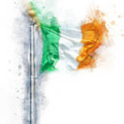 Watercolor Sketch Of Irish Flag Of Ireland Isolated Over White Background Poster