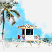 Watercolor Sketch Of Lifeguard Tower In Fort Lauderdale Usa Poster
