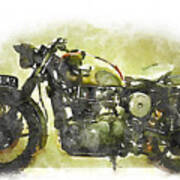 Watercolor Vintage Motorcycle By Vart. Poster