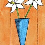 Whimsical White Flowers In Blue Vase Poster