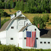 White Barn - American Flag - Utah Poster
