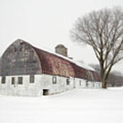 White Barn In Wisconsin Winter Poster