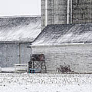 White Barns In Snow Poster