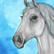 White Horse In Blue Poster