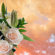 White Roses Orange Sunset Poster