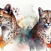 Wild Cats, Watercolour Style. Poster