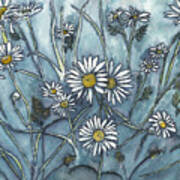 Wild Daisies In Ink And Watercolor Poster