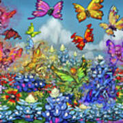 Wildflowers Pixies Bluebonnets N Butterflies Poster