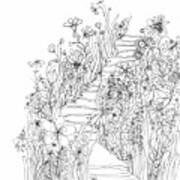 Wildflowers Stairs - Ink Drawing Art Poster