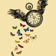 Winged Pocket Watch With Butterflies Poster