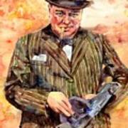 Winston Churchill With A Tommy Gun Poster