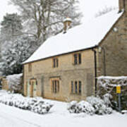 Winter Cotswold Cottage In Lower Slaughter Poster