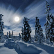 Winter Night Moon Poster
