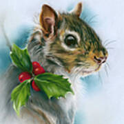 Winter Squirrel With Holly Poster