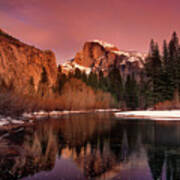 Winter Sunset Lights Up Half Dome Yosemite National Park Poster