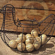 Wire Chicken Faux Eggs Poster