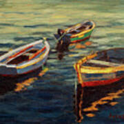 Wooden Boats At Mugardos Oil On Canvas Painting Galicia Poster