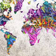 World Map Graffiti Poster